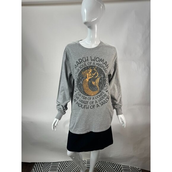 March Woman Graphic Long Sleeve Shirt Fruit Of The Loom HD Cotton Medium Gray - Picture 16 of 16